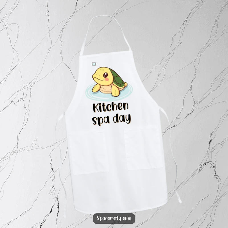 Funny Kawaii Turtle Apron: A cute turtle happily soaking in warm water while preparing food.