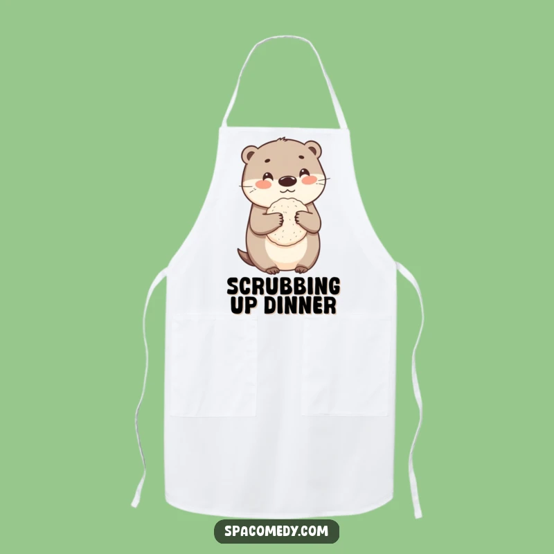 Funny Otter Loofah Apron - Cute Cleaning Character, Humorous Kitchen Gift for Messy Chefs