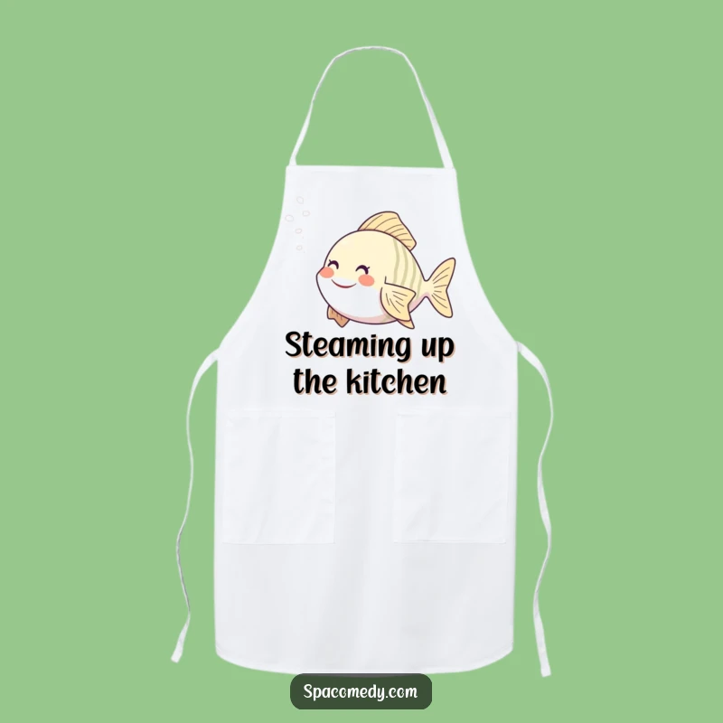 Funny Smiling Fish Apron - Spa Steam Mist Chef, Humorous Kitchen Gift for Relaxed Cooks
