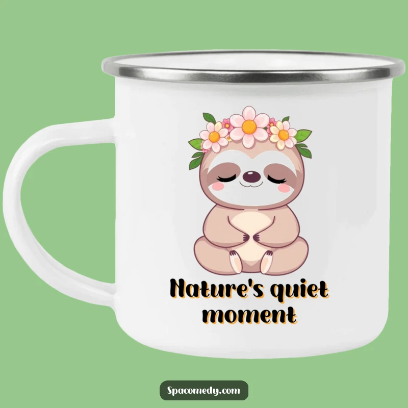Funny Kawaii Sloth Camping Mug: Meditative Flower Sloth Cup, Relaxing Funny Gift