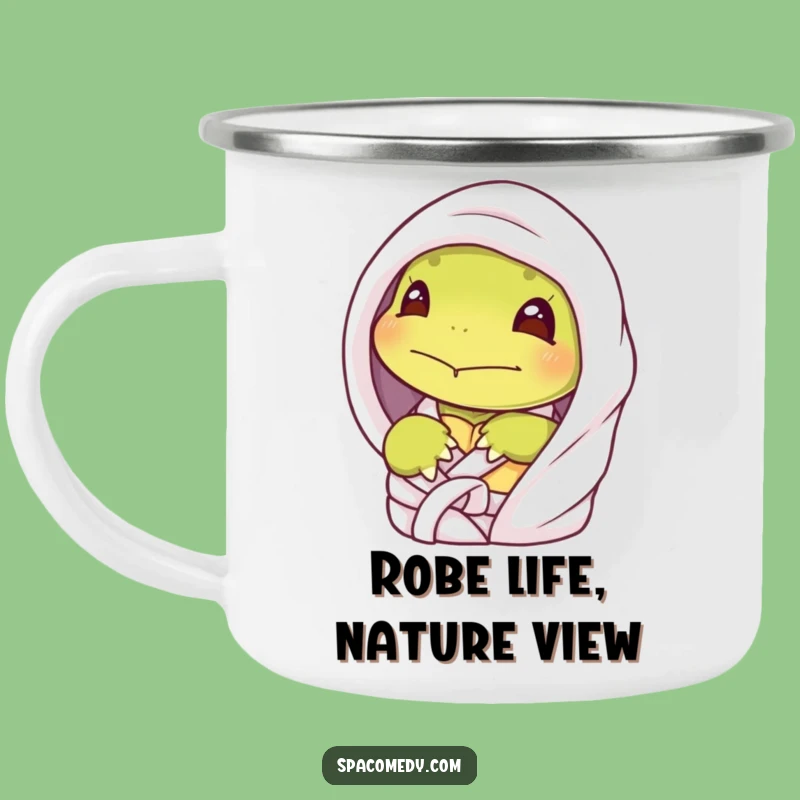 Funny Shy Turtle Spa Camping Mug - Peeking Character, Humorous Outdoor Gift for Campers