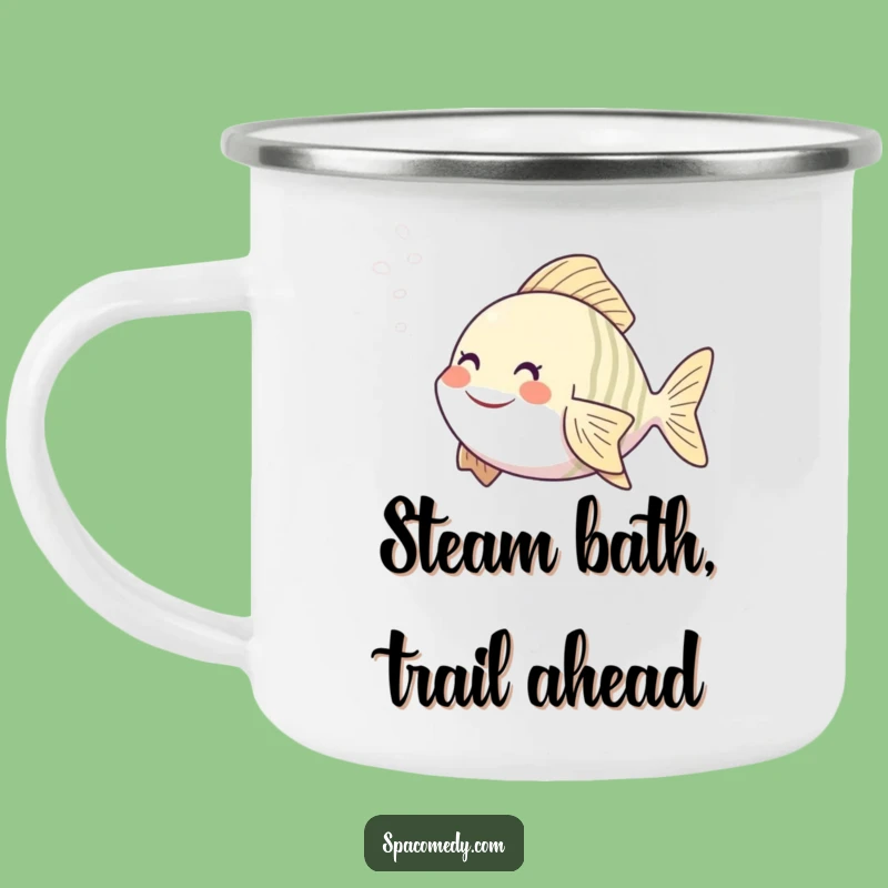 Funny Smiling Fish Camping Mug - Steam Mist Character, Humorous Outdoor Gift for Anglers