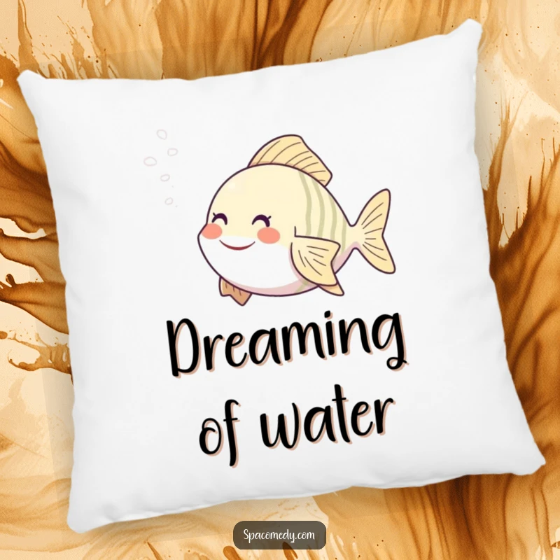 Funny fish pillow with a character enjoying a spa steam mist, offering humorous comfort and aquatic charm for home.
