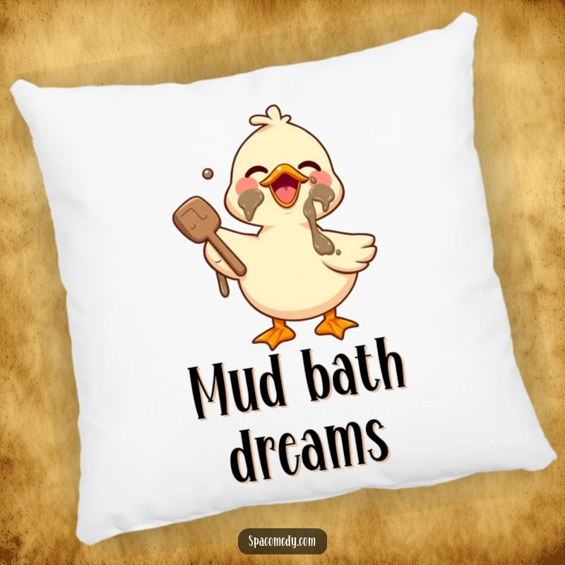 Funny Kawaii Duck Pillow featuring a cute happy duck with a mud mask, offering comfort and a humorous decorative element.