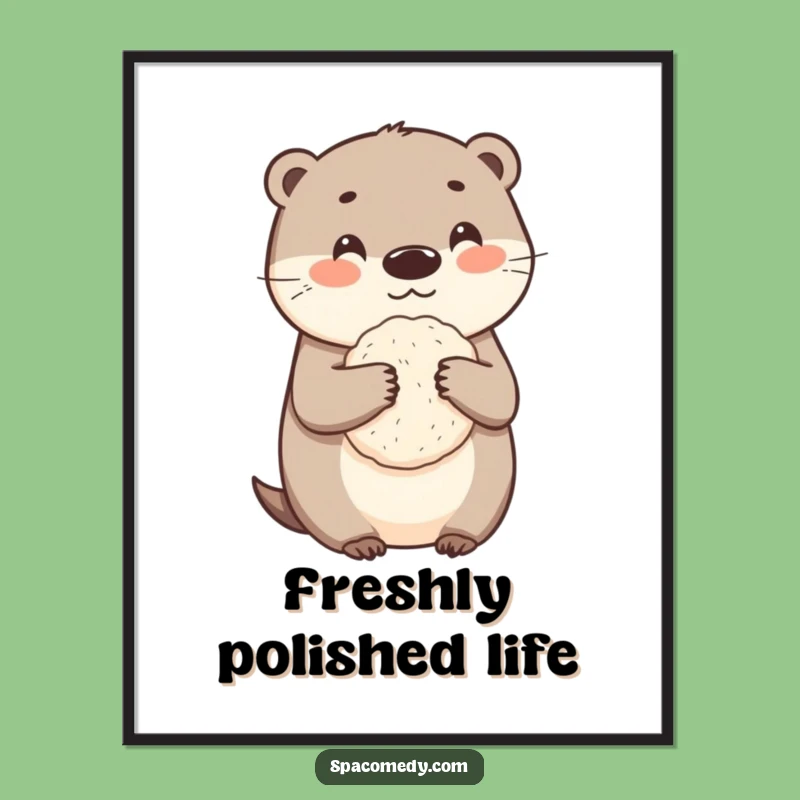 Funny Otter Loofah Digital Art - Cute Cleaning Character, Humorous Bath Decor Gift