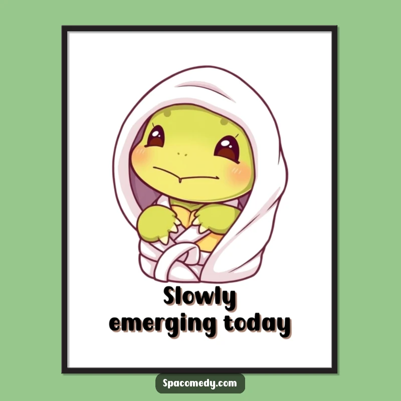 Funny Shy Turtle Spa Digital Art - Peeking Character, Humorous Introvert Decor Gift