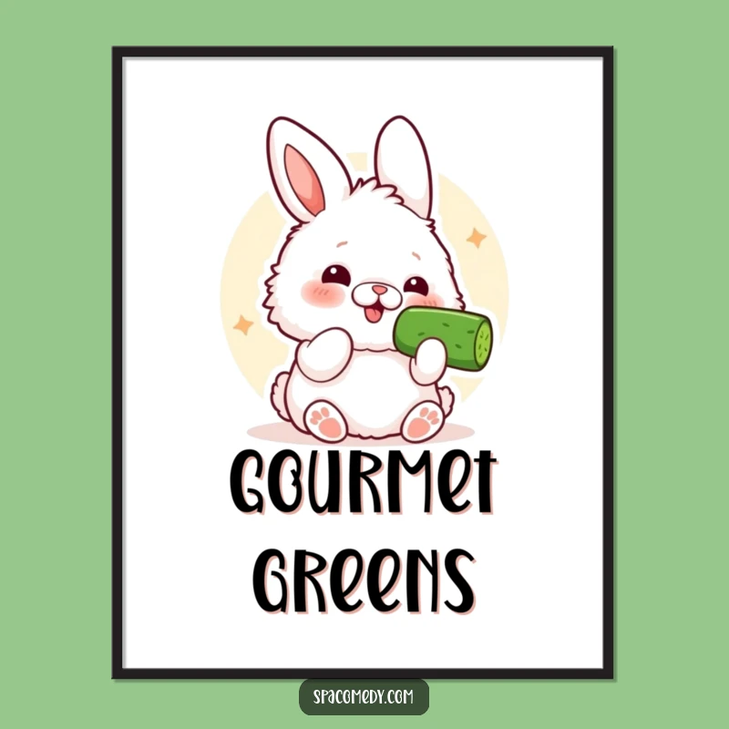 Funny Kawaii Bunny Digital Art: Comical Cucumber Slice Animation, Instant Funny Gift Download