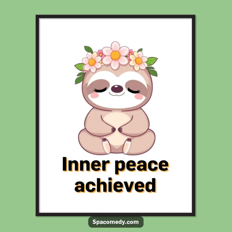 Funny Kawaii Sloth Digital Art: Meditative Flower Sloth Decor, Instant Funny Gift Download