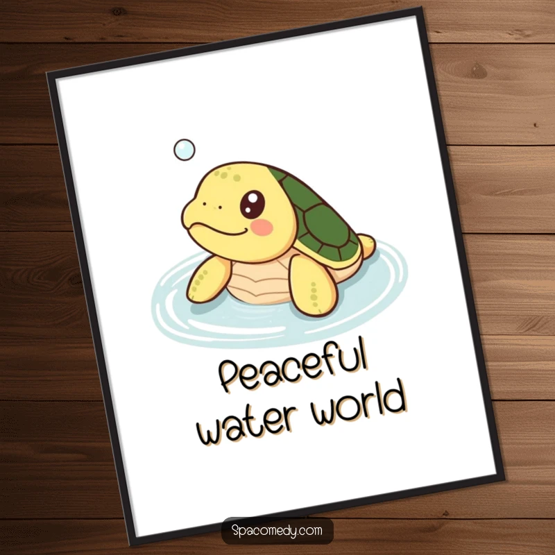 Funny Kawaii Turtle Digital Art: A cute turtle happily soaking in warm water, radiating joy.