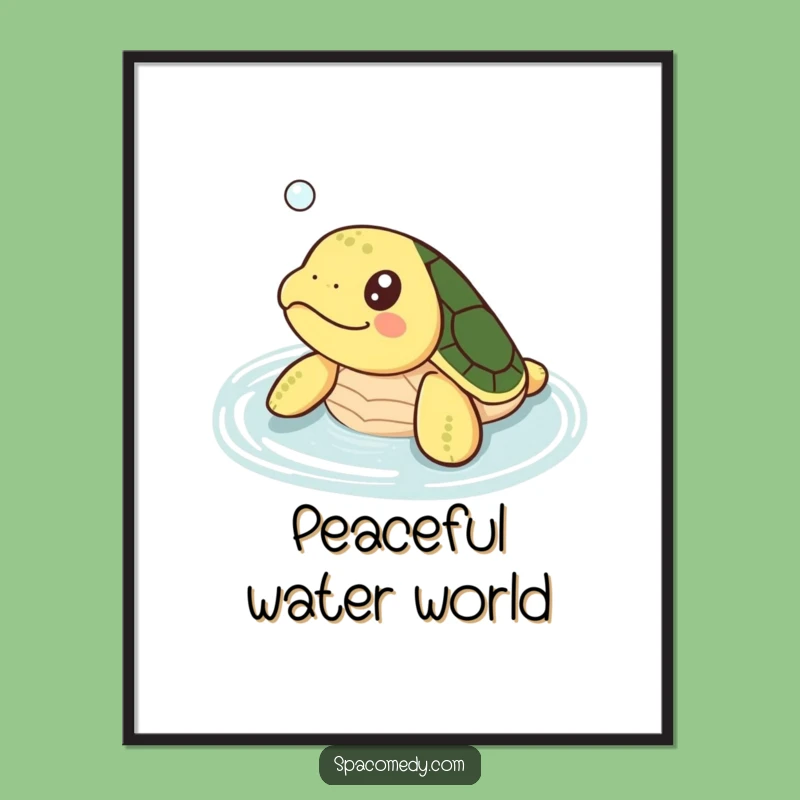 Funny Kawaii Turtle Digital Art: Happy Soaking Turtle Decor, Instant Funny Gift