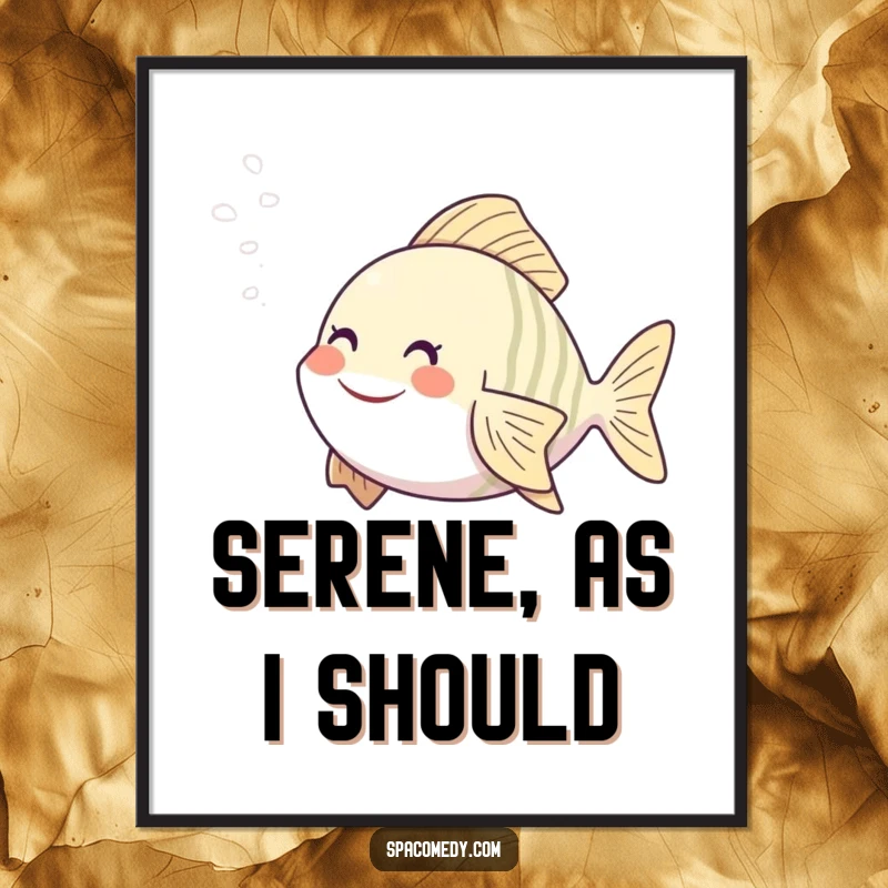 Funny fish digital art print of a character enjoying a spa steam mist, offering instant humorous wall decor.