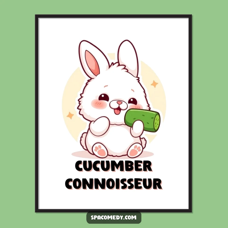 Funny Kawaii Bunny Poster: Comical Cucumber Slice Art, Perfect Hilarious Funny Gift Decor