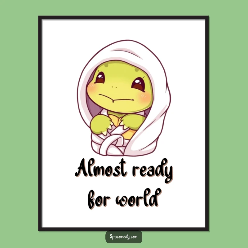 Funny Shy Turtle Spa Poster - Peeking Character Art, Humorous Introvert Decor Gift