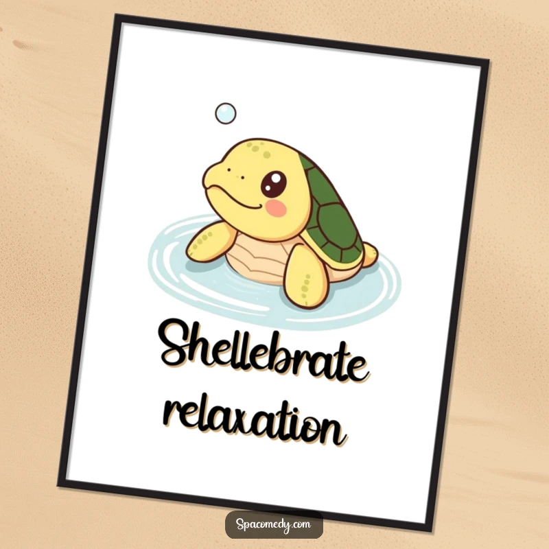 Funny Kawaii Turtle Poster: A cute turtle happily soaking in warm water, bringing smiles.