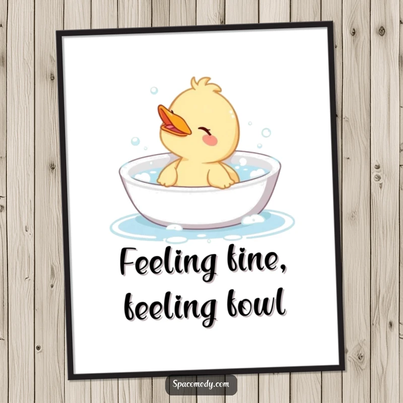Funny Free Printable Wall Art: A cute duck soaking happily in a bubbly tub, bringing zen and humor to any space.