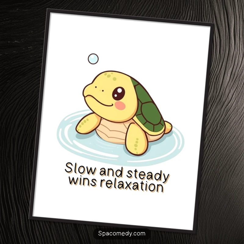 Free Printable Wall Art: Kawaii small turtle happily soaking in warm water, bringing a sense of peace and joy to the space.