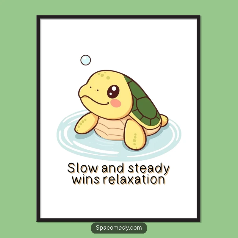 Happy Free Printable Wall Art: Kawaii Turtle Bath Time, Downloadable Art Gift