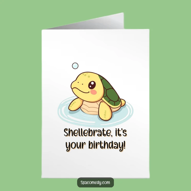 Happy Free Printable Birthday Card: Kawaii Turtle Bath Time, Downloadable Fun Gift