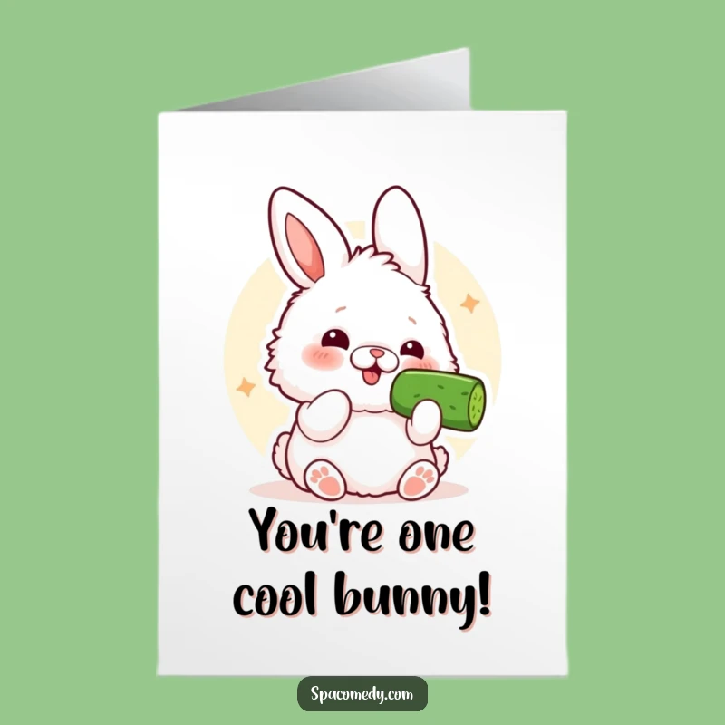 Free Printable Congratulations Card: Funny Kawaii Bunny Cucumber Cheer, Downloadable Gift