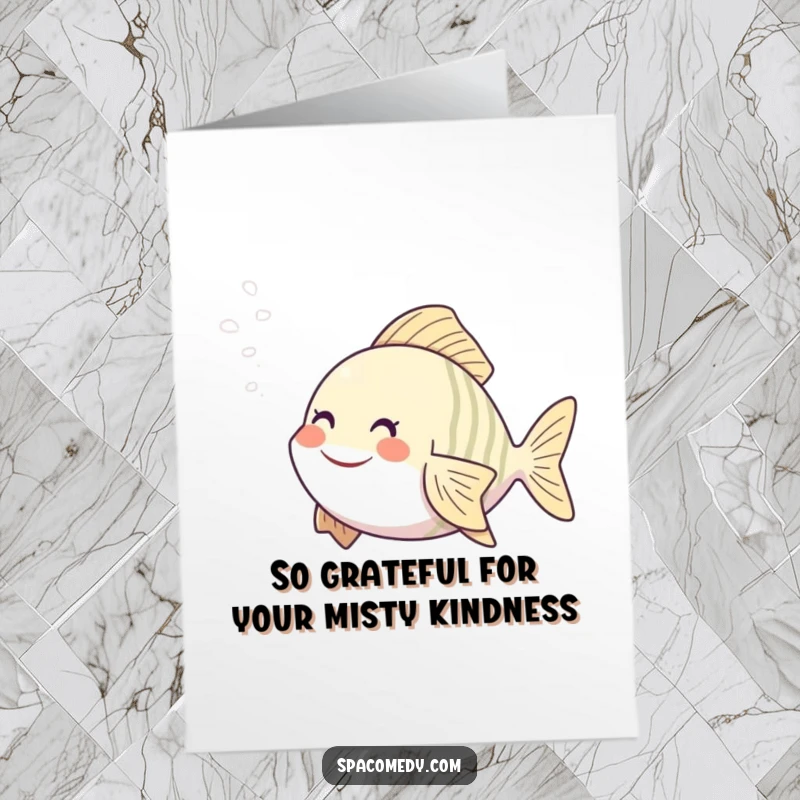 Funny Free Printable Thank You Card: Smiling fish in a spa steam, expressing thanks with a downloadable, bubbly, humorous gesture.