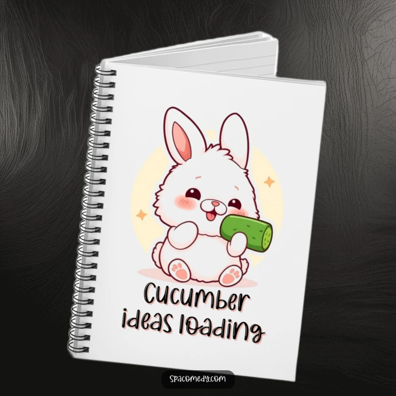 Funny Kawaii Bunny Notebook: A cute bunny comically savoring a cucumber slice, ready for notes.