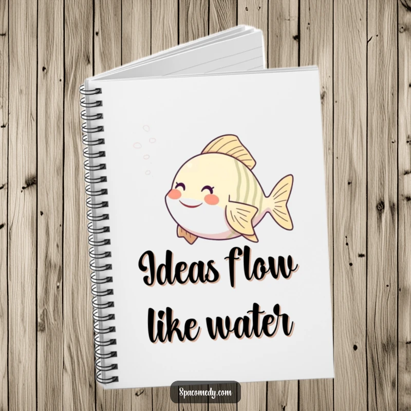 Funny fish notebook featuring a character enjoying a steam mist, ideal for journaling aquatic thoughts with humor.