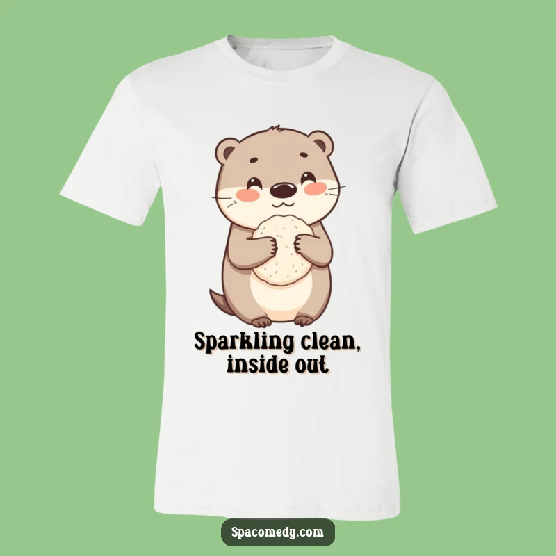 Funny Otter Loofah T-Shirt - Cute Cleaning Character, Humorous Bath Time Gift Apparel