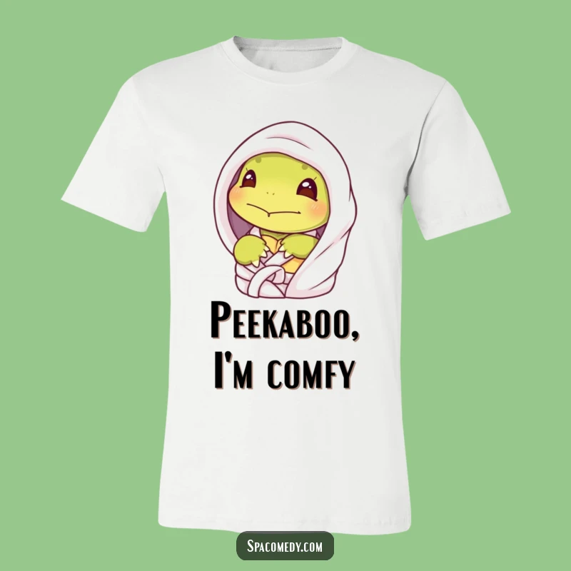 Funny Shy Turtle Spa T-Shirt - Peeking Character, Humorous Introvert Gift Apparel