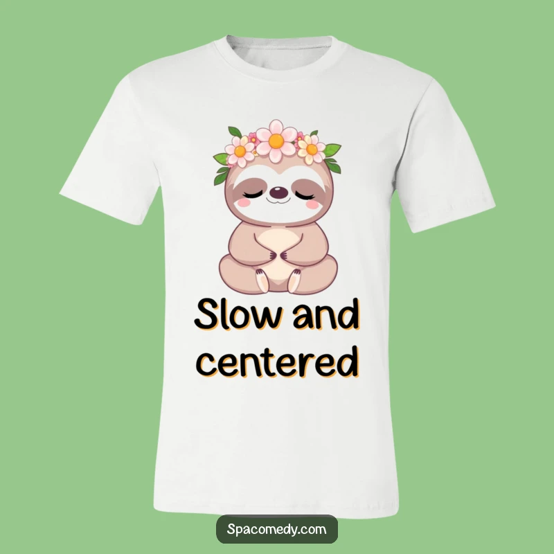Funny Kawaii Sloth T-Shirt: Meditating Flower Sloth, Comfy Funny Gift for Relaxation