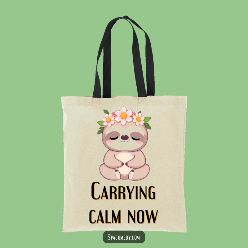 Funny Kawaii Sloth Tote Bag: Meditative Flower Sloth, Chic Funny Gift for Daily Errands